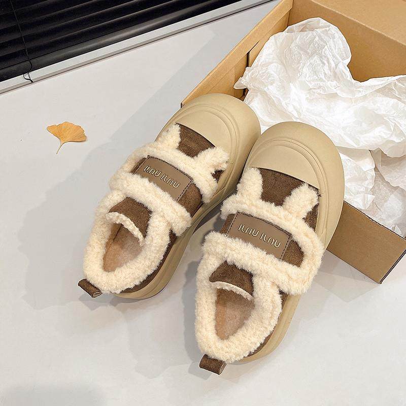 厚底毛毛棉鞋女2025新款冬季加绒板鞋魔术贴丑萌雪地靴保暖面包鞋,女鞋,时尚休闲鞋,淘宝优惠券,粉丝福利购,淘宝优惠卷