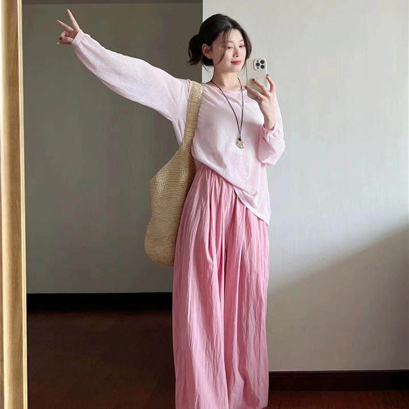 夏季简约浅色系简单大方穿搭配一整套时尚防晒衫山本裤两件套装女