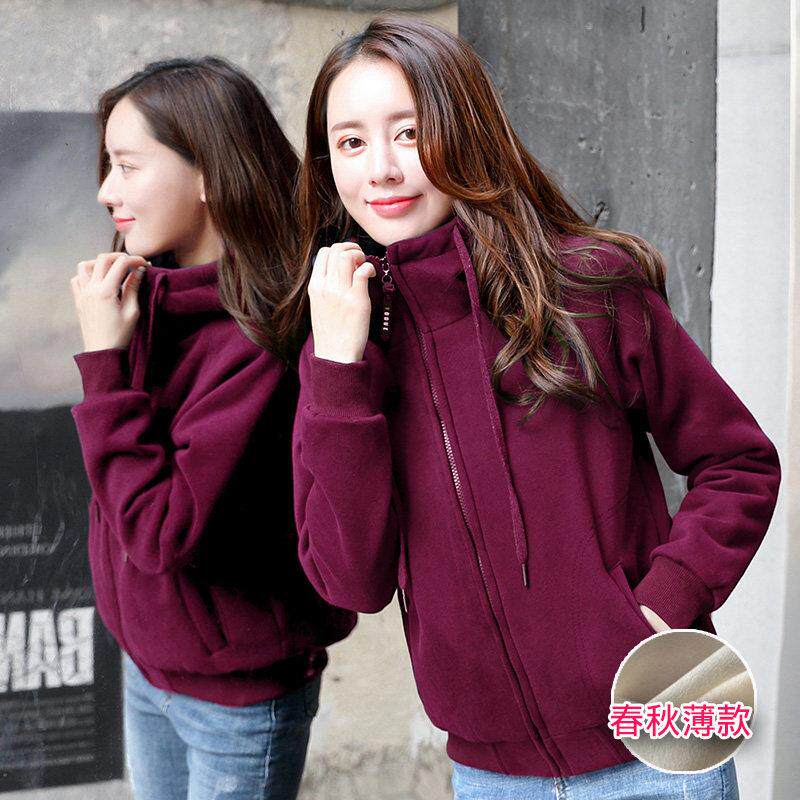 加绒加厚卫衣外套女拉炼开衫2025秋冬新款韩版修身显瘦轻便短外套