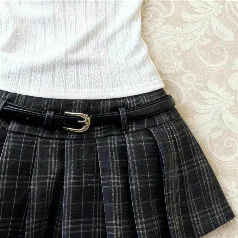 学院风白色短袖POLO衫女夏季新款格纹百褶裙套装甜辣妹设计感裙子