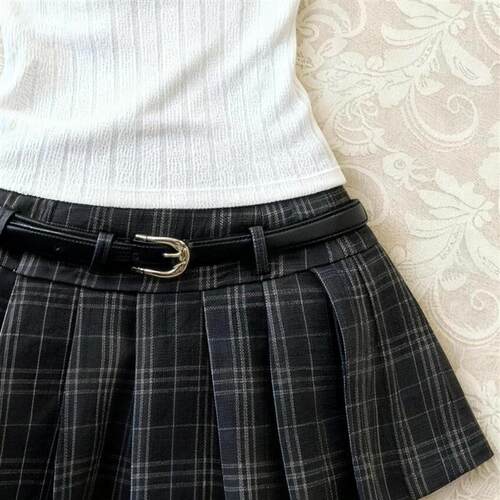 学院风白色短袖POLO衫女夏季新款格纹百褶裙套装甜辣妹设计感裙子