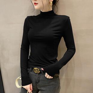莫代尔打底衫女2023新款春秋冬半高领洋气内搭黑色修身长袖上衣潮