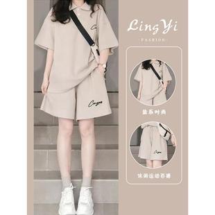 运动套装 宽松显瘦韩版 韩系时尚 女夏季 休闲两件套 学生polo短袖 短裤