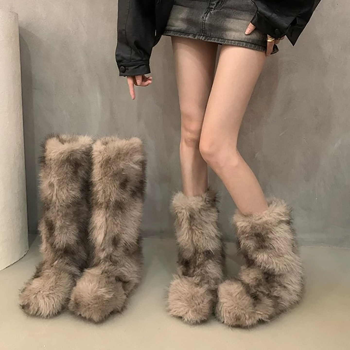 小众款欧美辣妹毛毛雪地靴棉靴