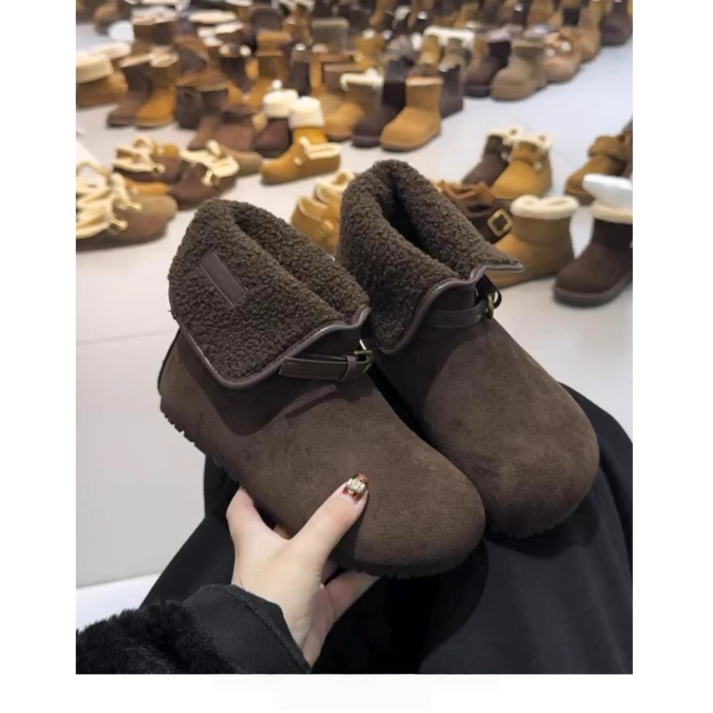 复古两穿短靴毛毛雪地靴保暖棉鞋