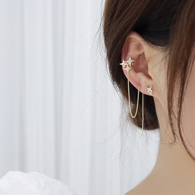 极速Asymmetfry Star Women Earring Temperament Tassel Chain g