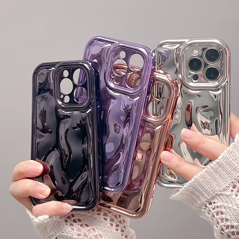 高级轻奢电镀纯色陨石纹适用苹果16promax手机壳iphone15pro小众新款13女12个性14网红11全包防摔软边保护套