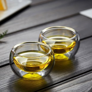 水杯高颜值ins风加厚耐热玻璃双层隔热透明品茗小品杯喝茶主人杯
