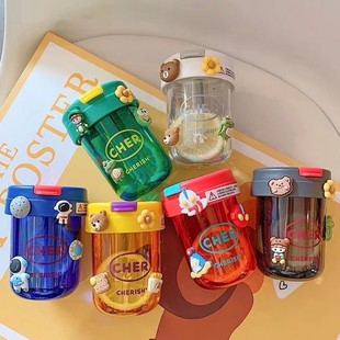 水杯女生高颜值创意潮流塑料杯高颜值少女学生便携吸管杯可爱水杯