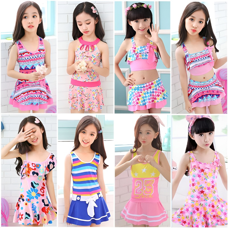 儿童走秀泳装新款儿童泳衣女连体泳帽分体公主女孩泳装中大女童裙