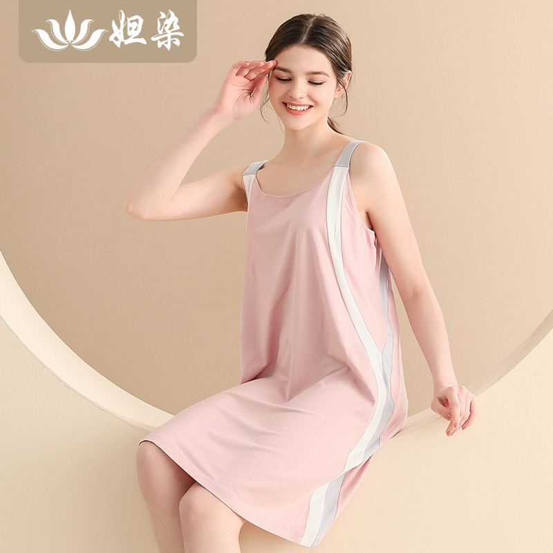 睡裙女士比特棉夏季短袖薄款圆领纯色半袖中长裙睡衣家居服_女士内衣_男士内衣_家居服
