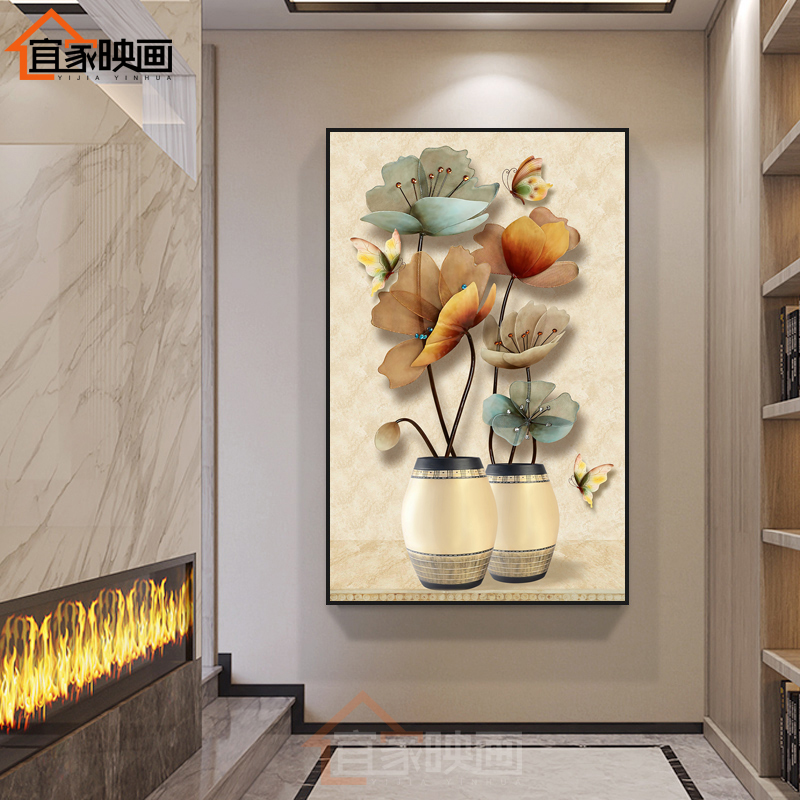 入户玄关墙面装饰画竖版欧式孔雀墙画走廊过道挂画单幅进门厅壁画图片