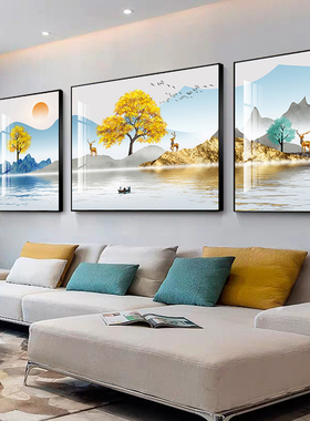 高级感客厅装饰画2025沙发背景墙挂画三联画大气现代简约轻奢壁画