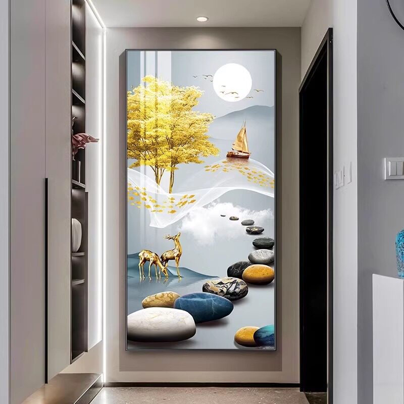 入户玄关装饰画现代简约轻奢高级感石来运转客厅画过道背景墙挂画