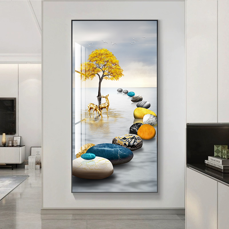 轻奢玄关装饰画寓意好入户走廊尽头客厅过道背景墙挂画高级感壁画图片