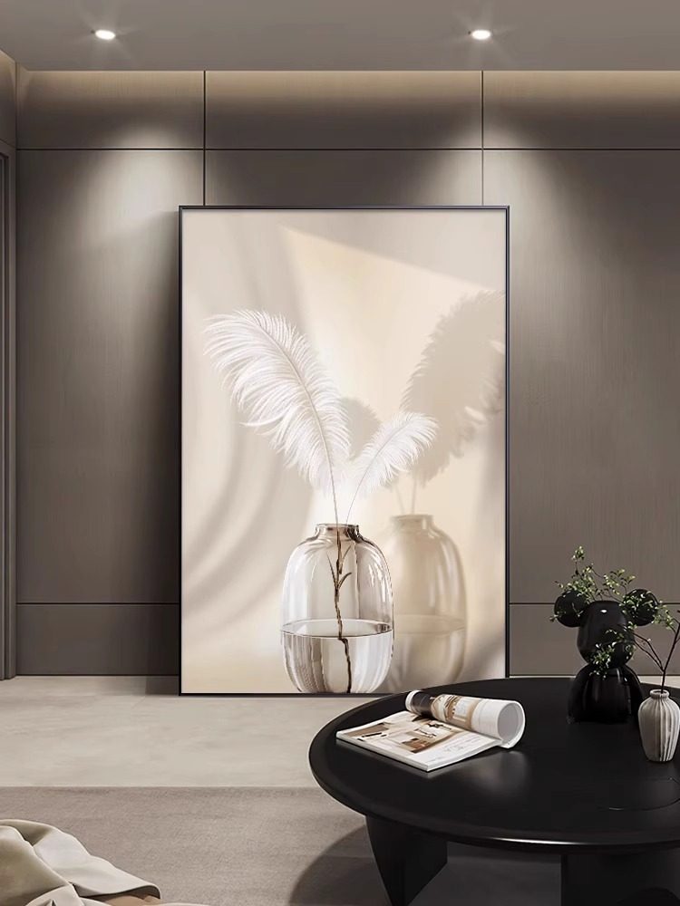 侘寂风客厅沙发背景墙装饰画书房玄关卧室轻奢羽毛挂画大幅落地画,家居饰品,现代装饰画,淘宝优惠券,粉丝福利购,淘宝优惠卷