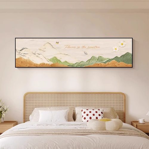 奶油风床头装饰画简约卧室房间背靠金山挂画主卧背景墙壁画高级感