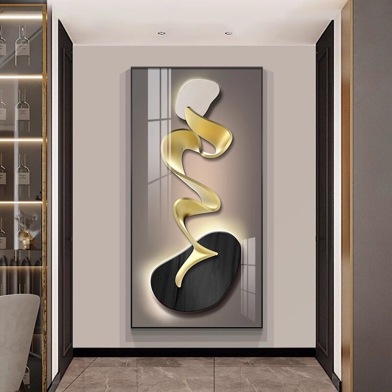 现代简约玄关装饰画抽象高级感竖版挂画过道走廊尽头壁画入户墙画