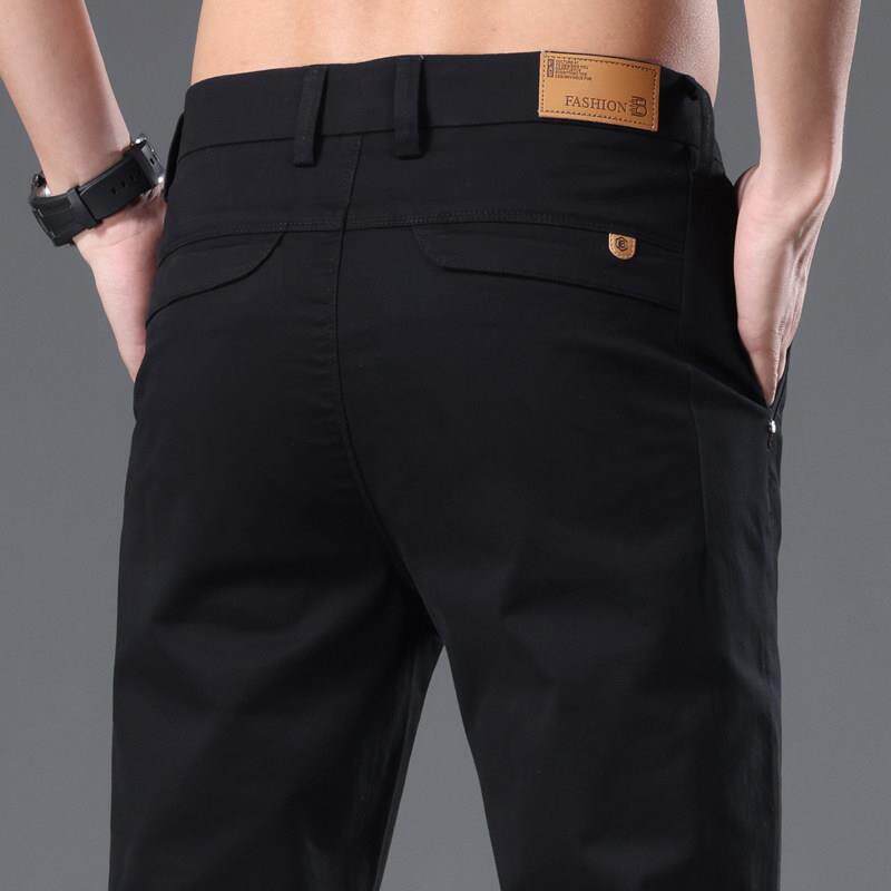 意大利高端纯棉黑色休闲裤男款2026春秋新款纯色商务修身直筒西裤