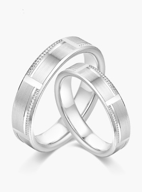 奢珠_驰 铂金对戒情侣款素圈PT950白金男士求婚结婚戒指女正品