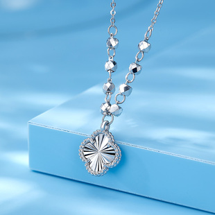 奢珠PT950铂金项链四叶草锁骨链官方旗舰店正品