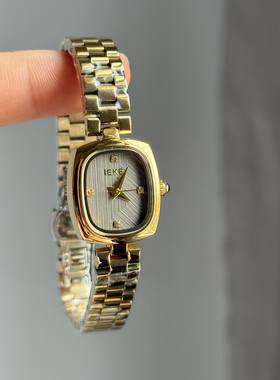 IEKE 金灰色轻奢高级设计感方形镶钻小众气质简约女士通勤石英表