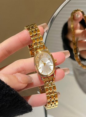 IEKE中古vintage椭圆形小金表女手表轻奢精致小众简约石英表女