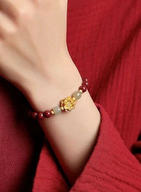 新款莲花手链转运珠仿朱砂色手串