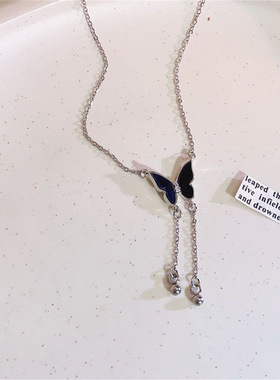 纯欲黑色流苏吊坠毛衣项链轻奢小众锁骨链女项坠/吊坠合金