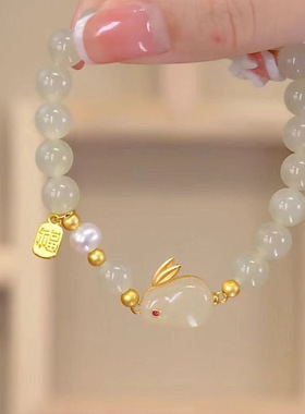 本命年红玉兔手链女转运珠