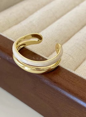 金色交叉双层滴釉戒指女小众设计