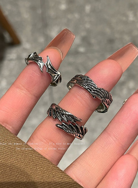 暗黑百搭恶魔与天使戒指复古情侣