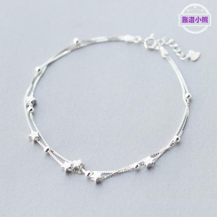 双层星星镀银脚链女款简约时尚