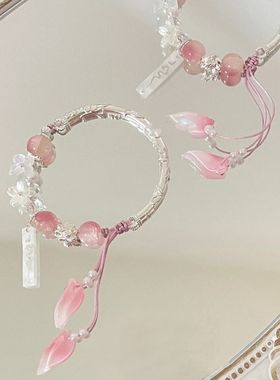 花朵串珠手链女小众古风手镯