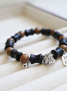 国潮醒狮纳福手链情侣竹报好运