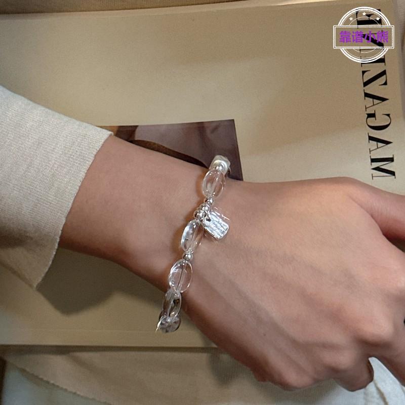 纯银韩版小众设计感白水晶手链韩版时尚风弹力绳手饰银饰手链女式