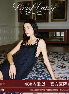 Lazy Daisy Jeanne 法式条纹蝴蝶结花朵肩带刺绣吊带睡裙女可外穿