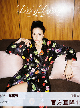 Lazy Daisy Freja系列 南意盛夏水果印花珊瑚绒睡袍保暖家居服女