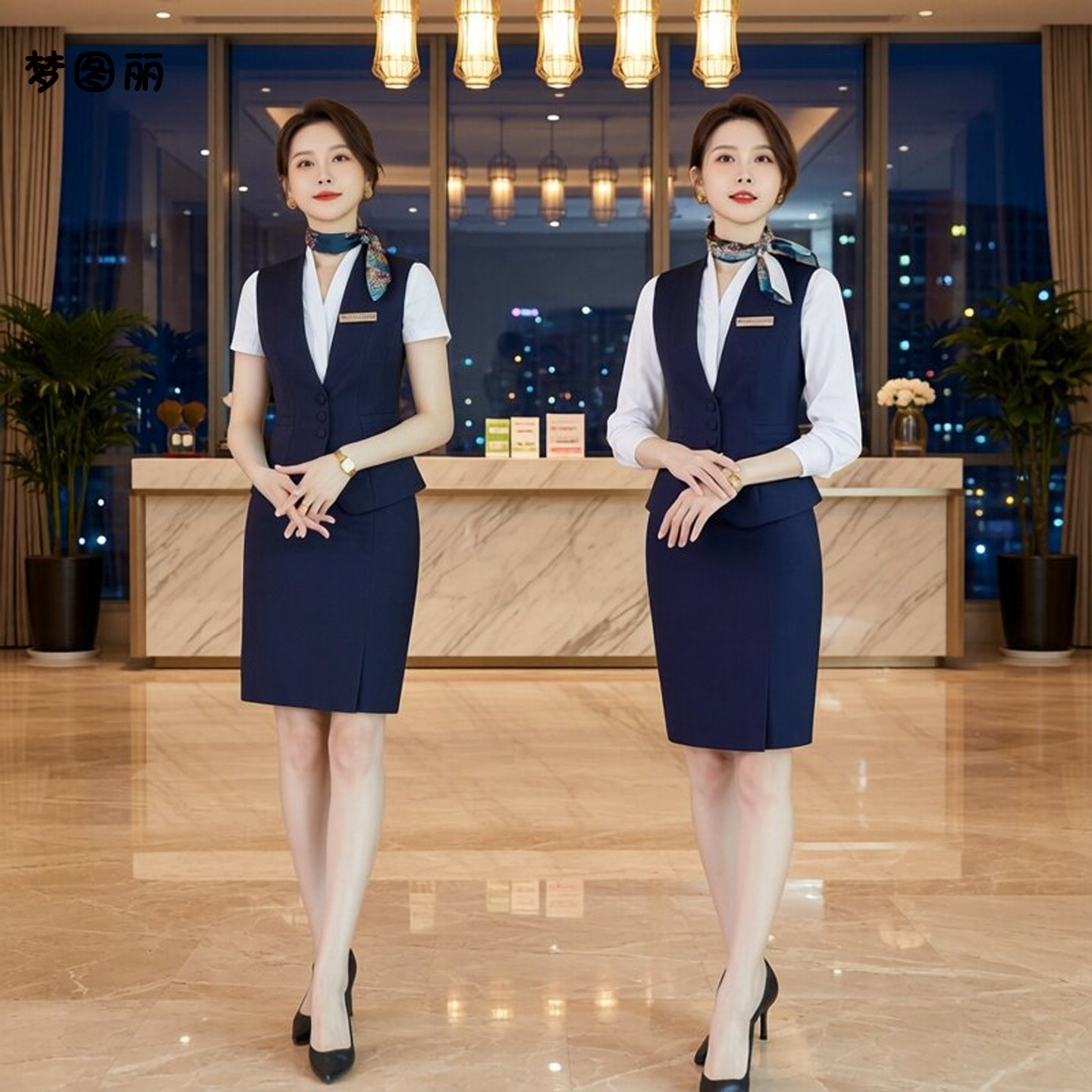 职业马甲裙子套装女气质高端酒店前台接待工装案场会议服务工作服