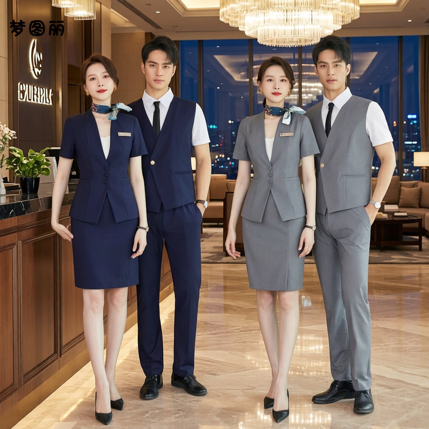 职业西装马甲套装女气质高端酒店前台工作装会务接待服务员工作服