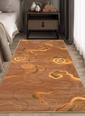 新中式家用床边毯土黄色祥云开运招财地毯房间卧室加厚仿羊绒地垫