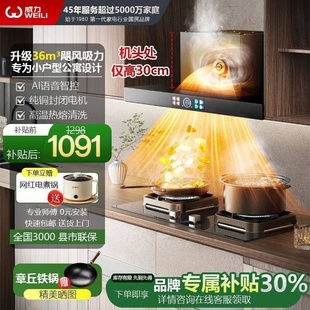 正品威力新款顶吸式油烟机大吸力小尺寸自动清洗AI智能吸油烟机