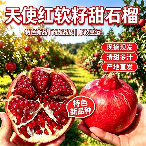 宾川水果天使红软籽薄皮石榴新鲜整箱当季大果酸石榴邮政空运软籽