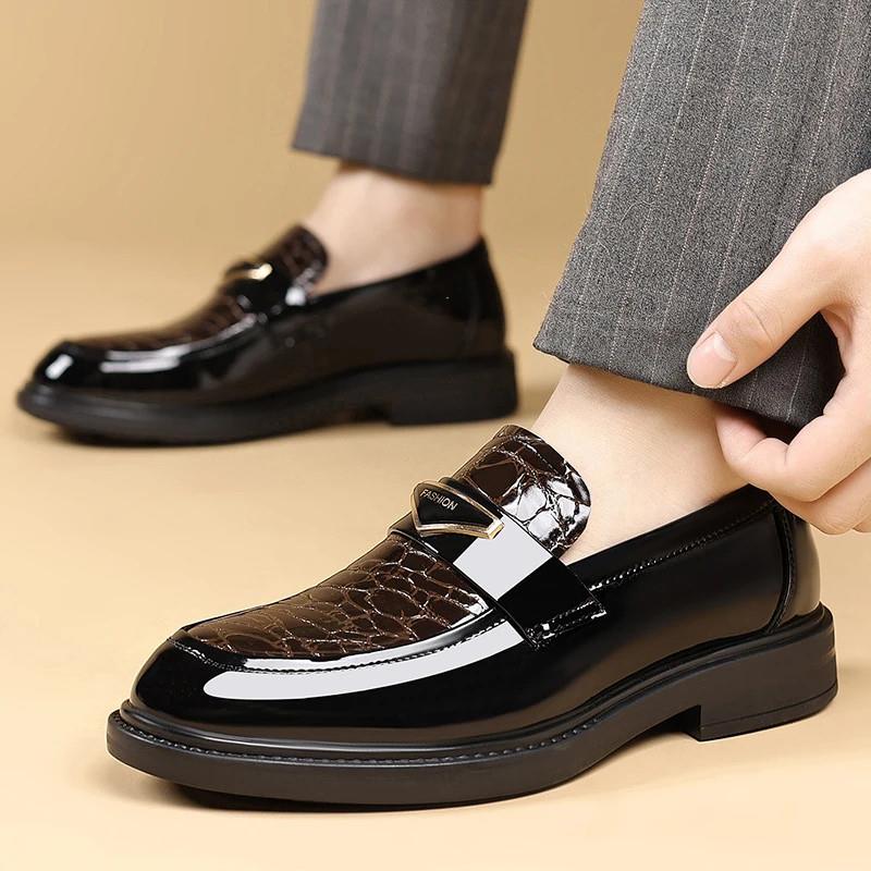 上海优杉雯男鞋专营秋冬厚底商务漆皮男鞋皮鞋英伦A男一脚蹬乐福