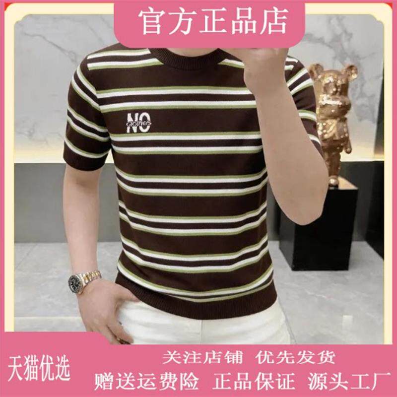 瀚海衣品Amphelisia早秋针织短袖男士新款圆领毛衣半袖打底上衣