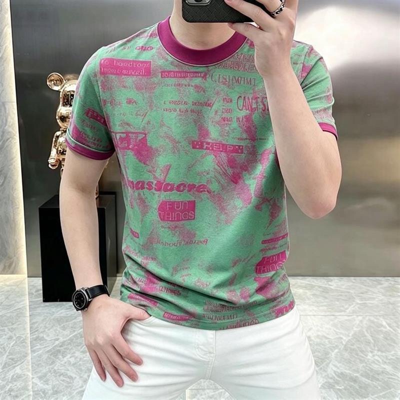 墨峰阁服饰简约轻奢简欧男式短袖T恤夏季圆领上衣服复古休闲半袖