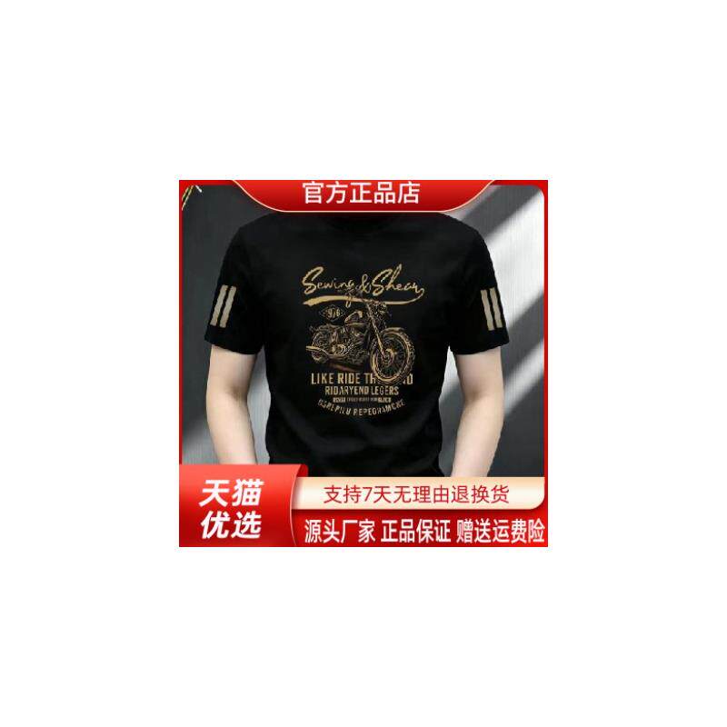 九嘉服饰夏季修身弹性重磅T恤轻奢男士圆领短袖透气大码印花上衣