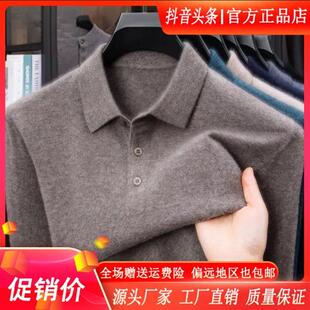 廷侯轻奢男装冬100%纯羊毛衫男士高档新款加厚针织毛衣翻领打底衫