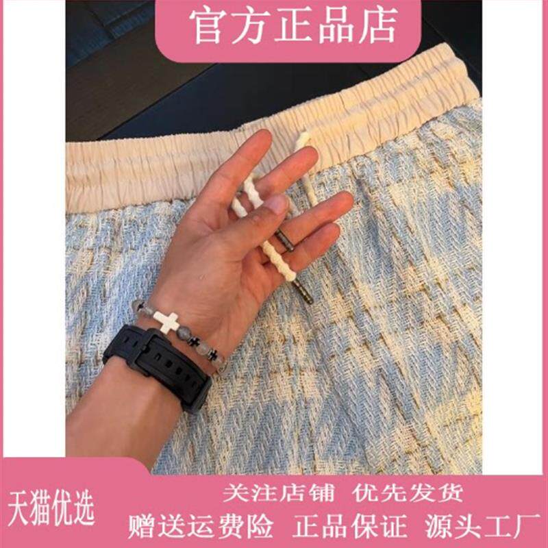 Cloud轻奢2号店蓝白针织小香风格子短裤男款夏季宽松透气外穿过膝