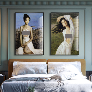 卧室床头挂画轻奢美女壁画酒店宾馆美容院装饰画浴室洗手间背景画